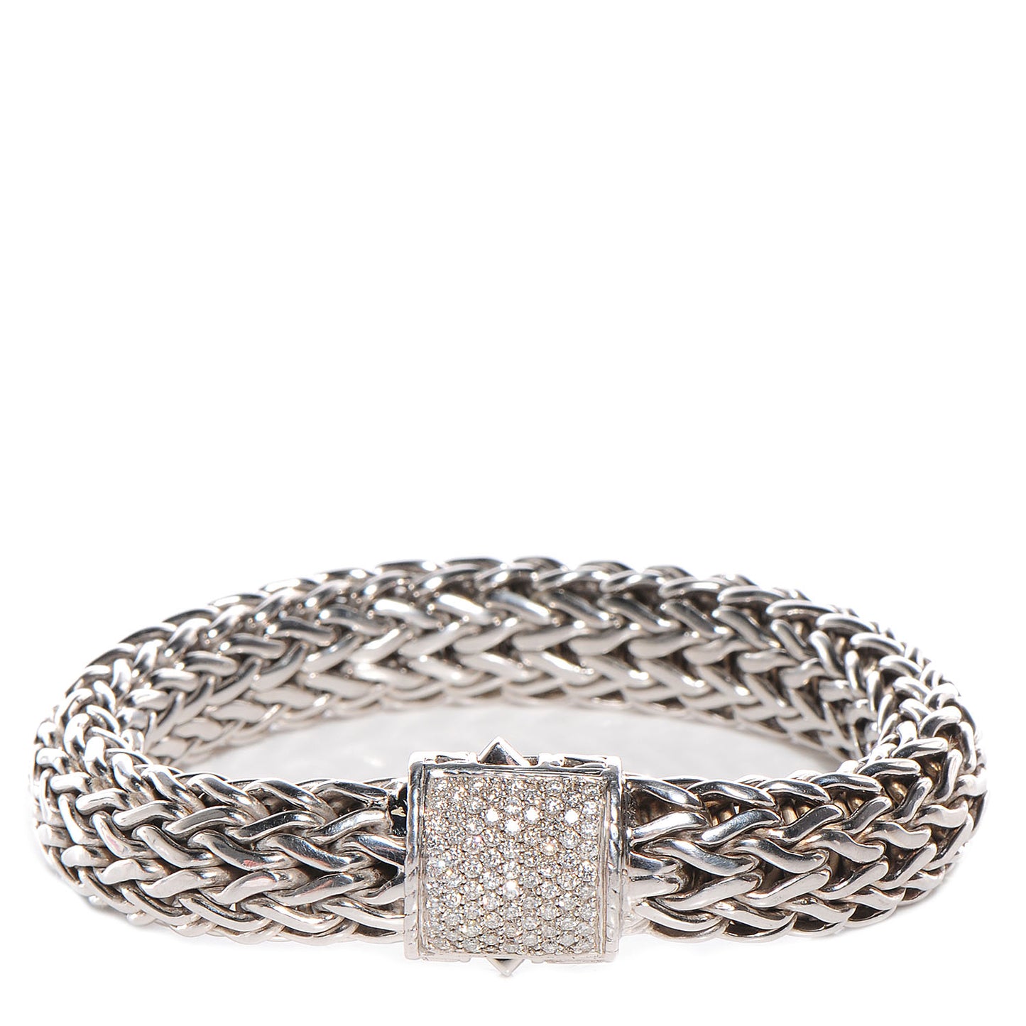 Sterling Silver 18K Gold Pave Diamond Large Classic Chain 12mm Clasp Bracelet size Medium