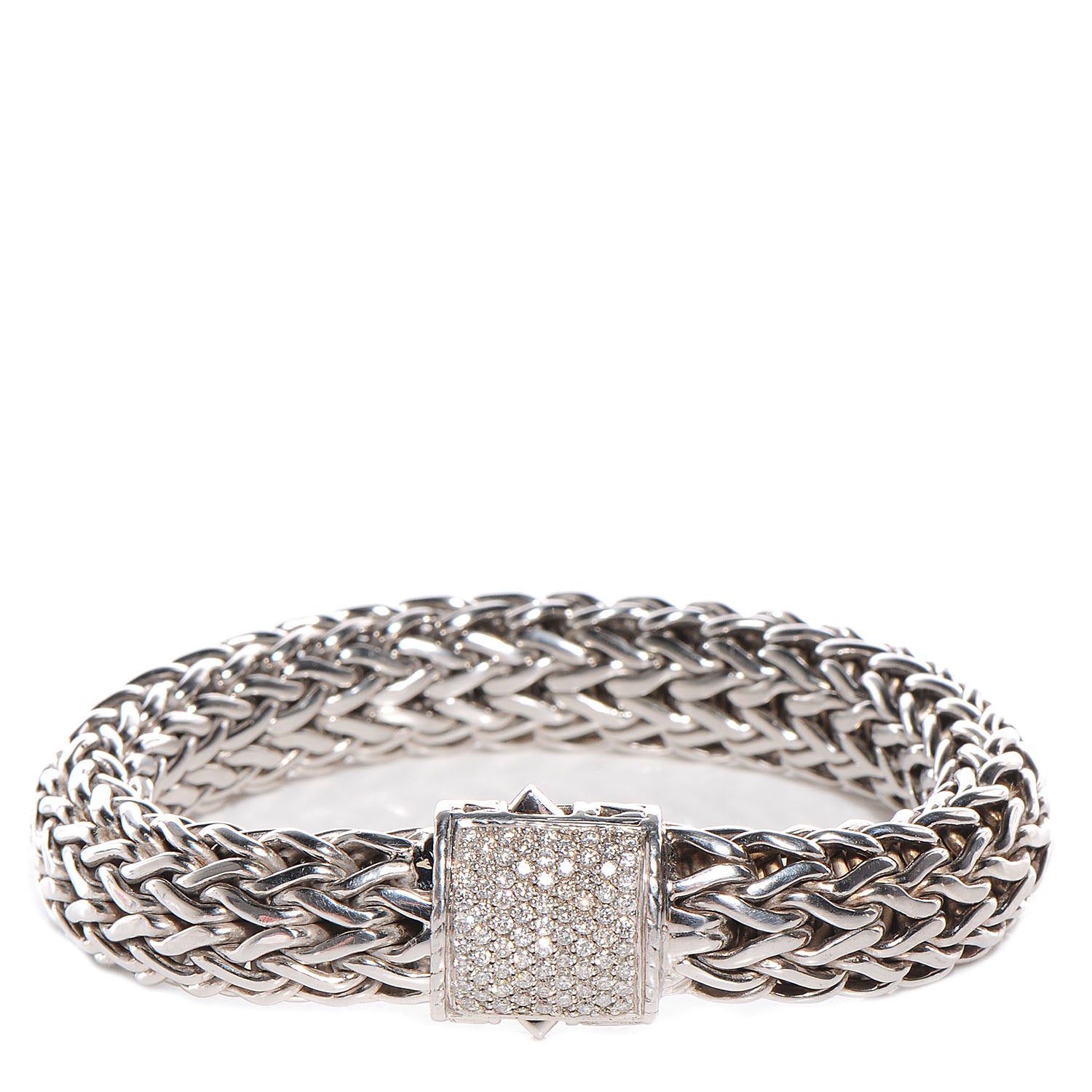 John Hardy Sterling Silver 18K Gold Pave Diamond Large Classic Chain 12mm Clasp Bracelet size Medium 1 of 7