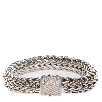 John Hardy Sterling Silver 18K Gold Pave Diamond Large Classic Chain 12mm Clasp Bracelet size Medium 1 of 7