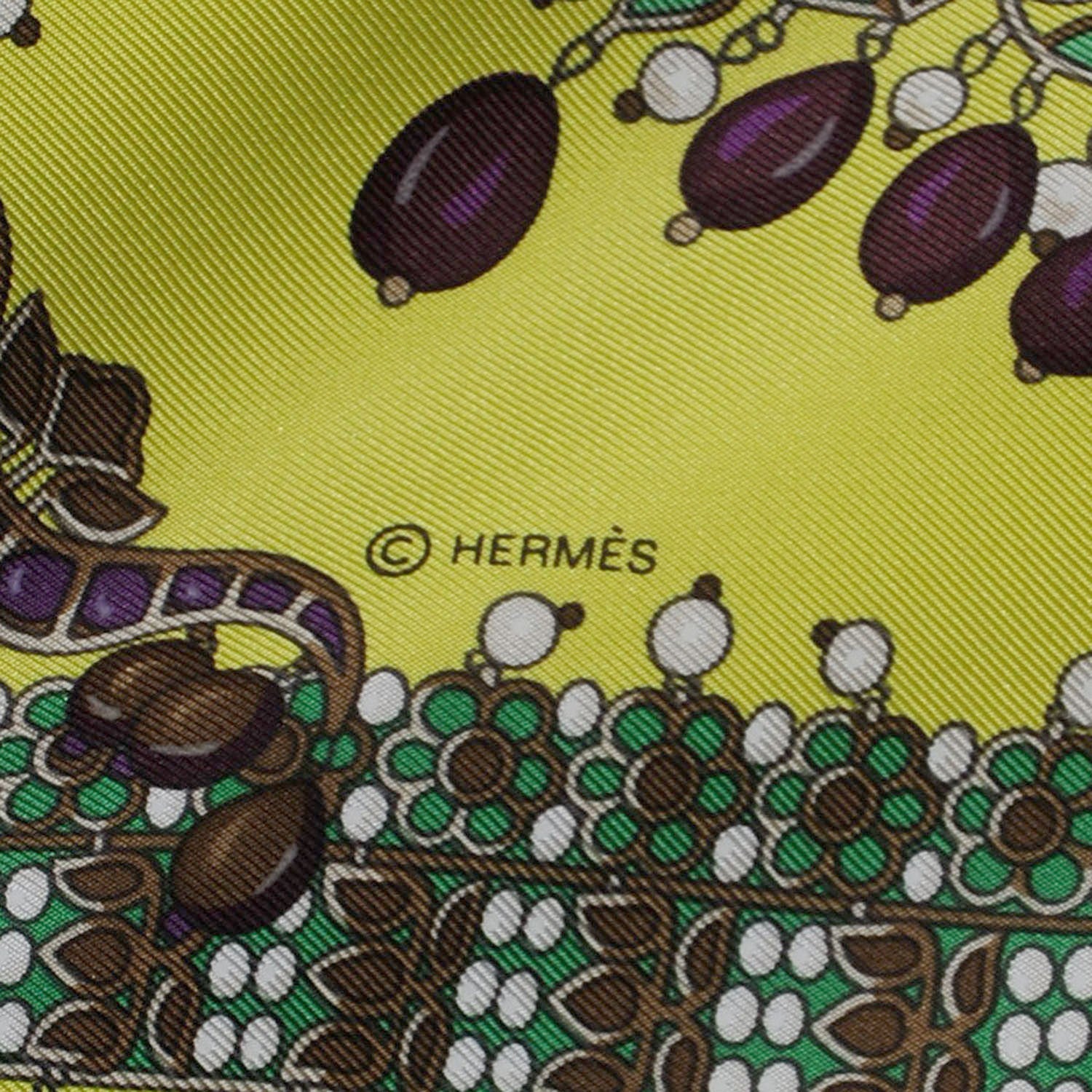 Hermes Silk Parures Des Maharajas Scarf 90 Jaune Fluo Vert Violet 4 of 8