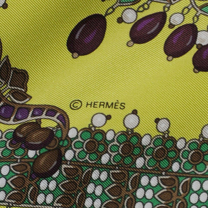 Hermes Silk Parures Des Maharajas Scarf 90 Jaune Fluo Vert Violet 4 of 8