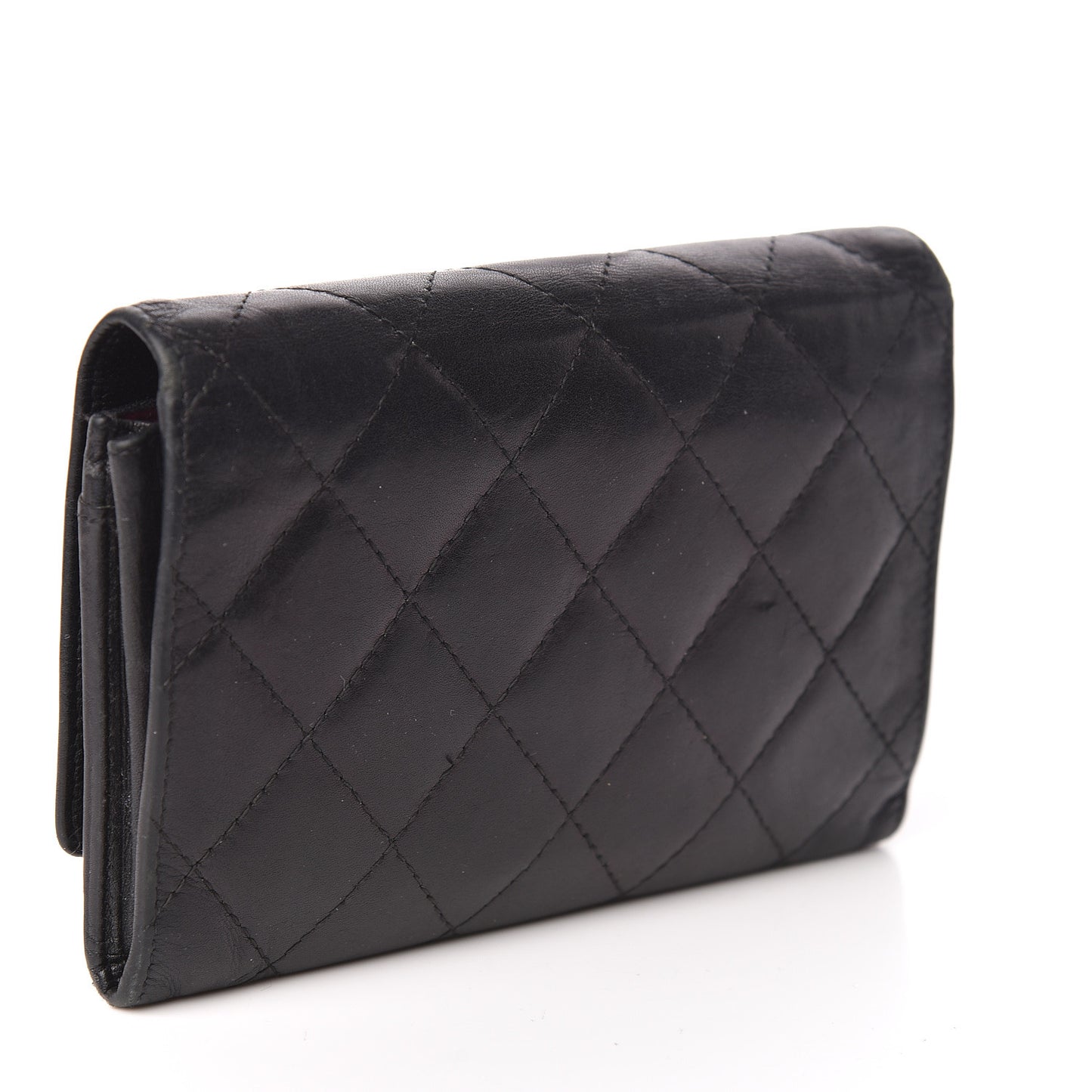 Calfskin Quilted Cambon Flap Wallet Black