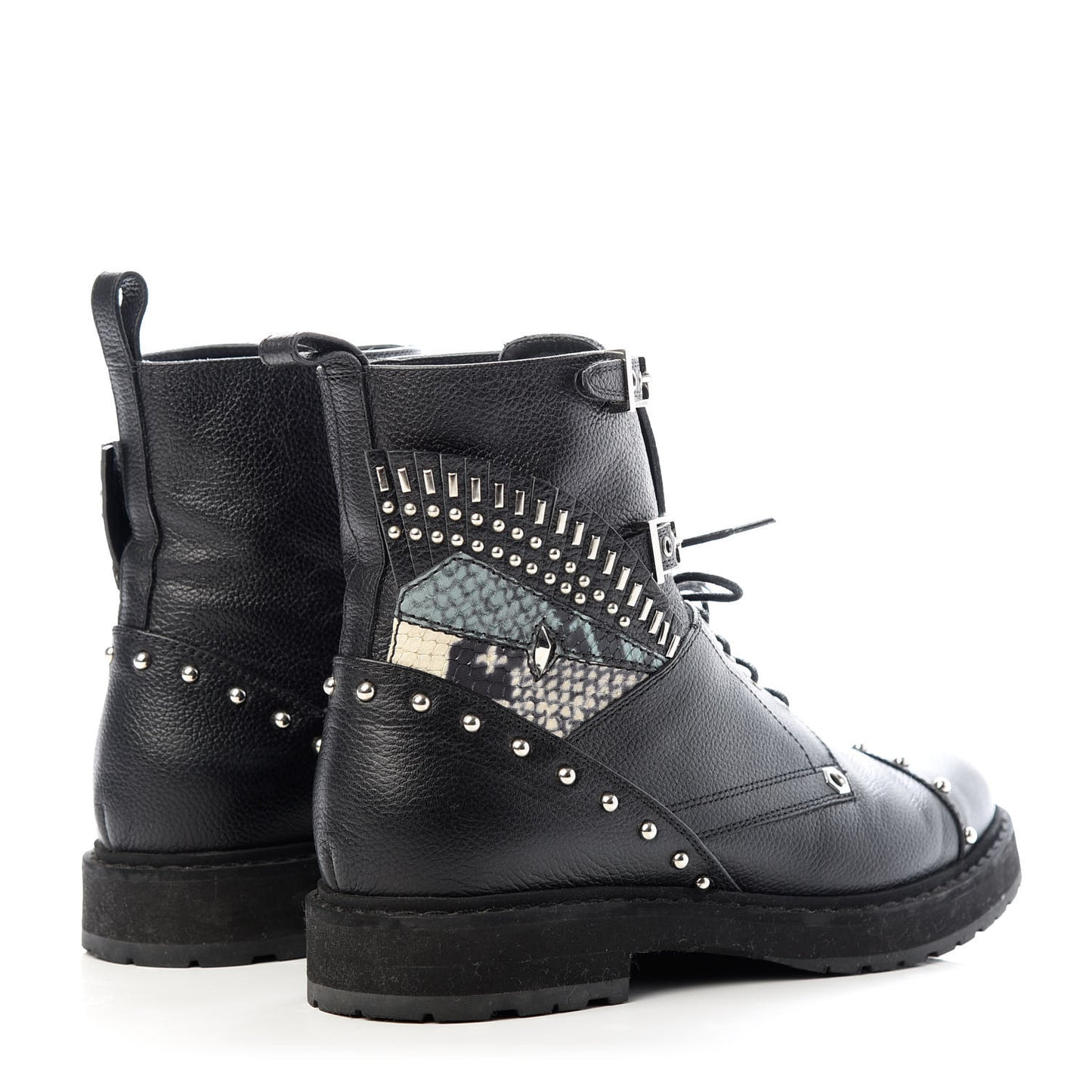 Calfskin Studded Bugs Combat Boots 39.5 Black