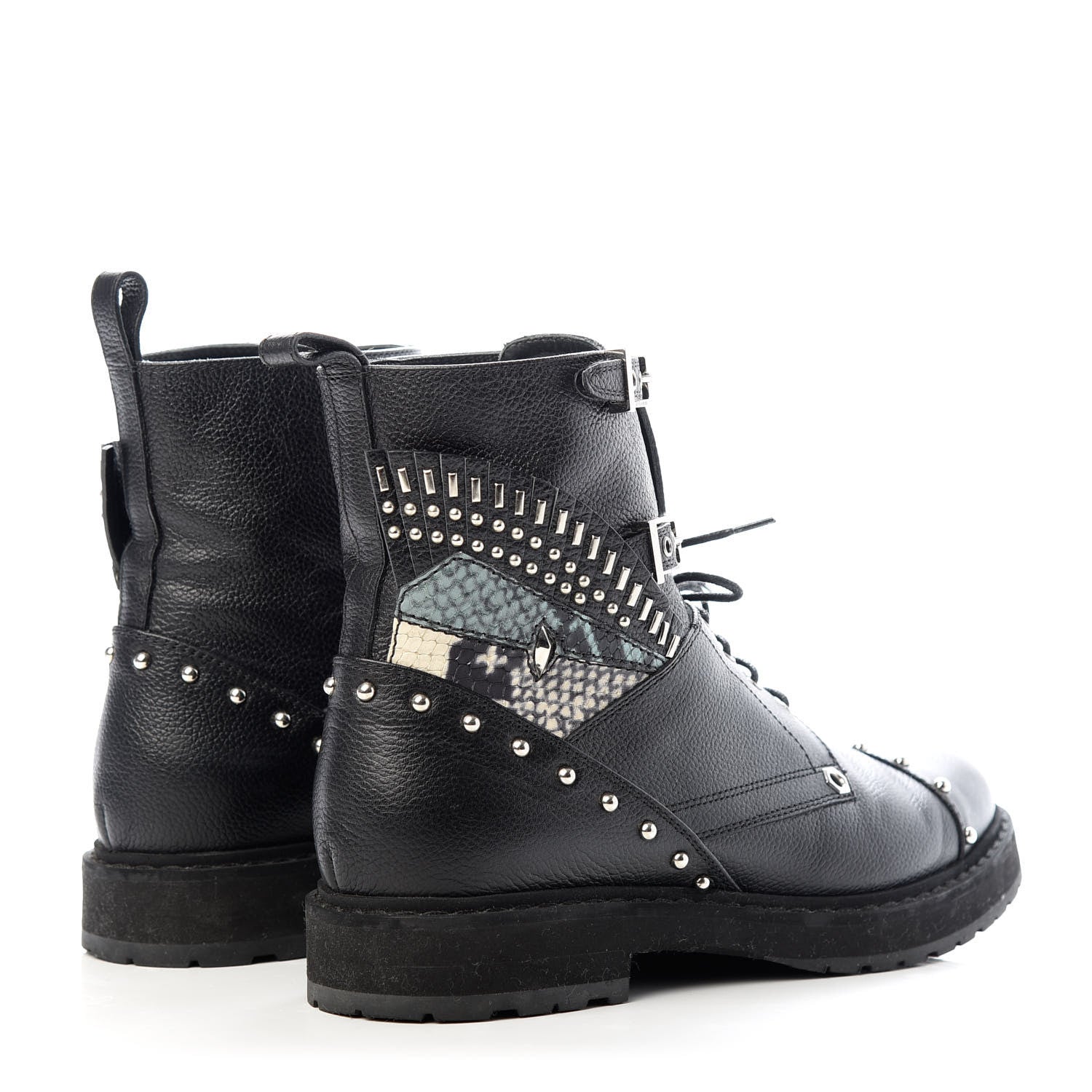 Fendi Calfskin Studded Bugs Combat Boots 39.5 Black 4 of 9