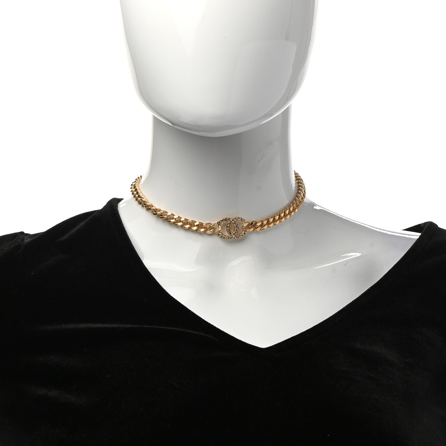 Chanel Crystal Chain Link CC Choker Necklace Gold 2 of 7