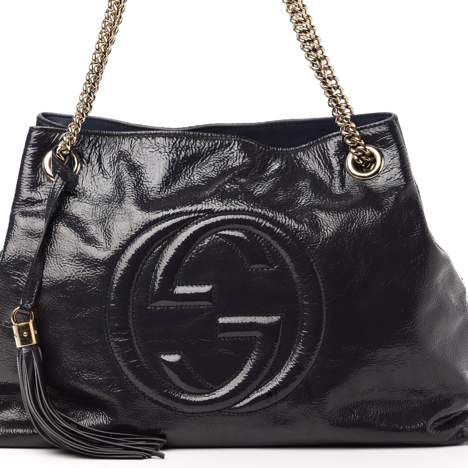 Gucci Patent Medium Soho Chain Shoulder Bag Uniform Blue 14 of 14