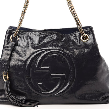 Gucci Patent Medium Soho Chain Shoulder Bag Uniform Blue 14 of 14