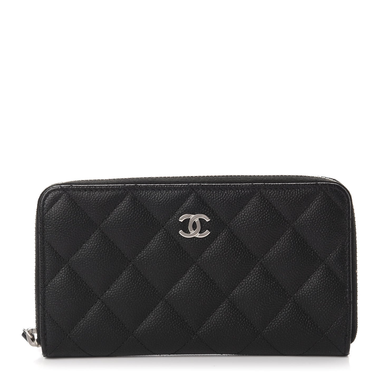 Caviar Quilted Small Zip Around Wallet Black