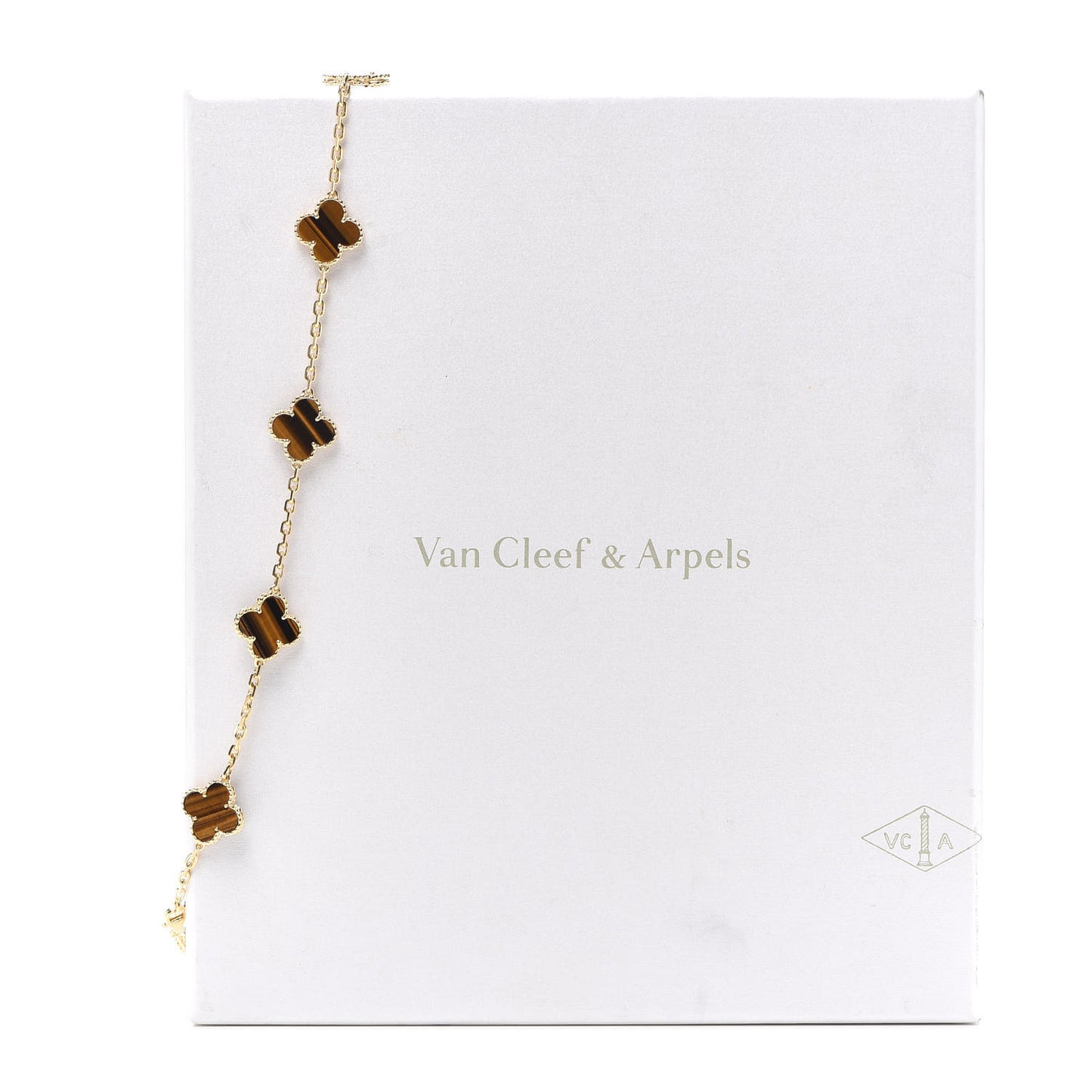 18K Yellow Gold Tiger Eye 10 Motifs Vintage Alhambra Necklace