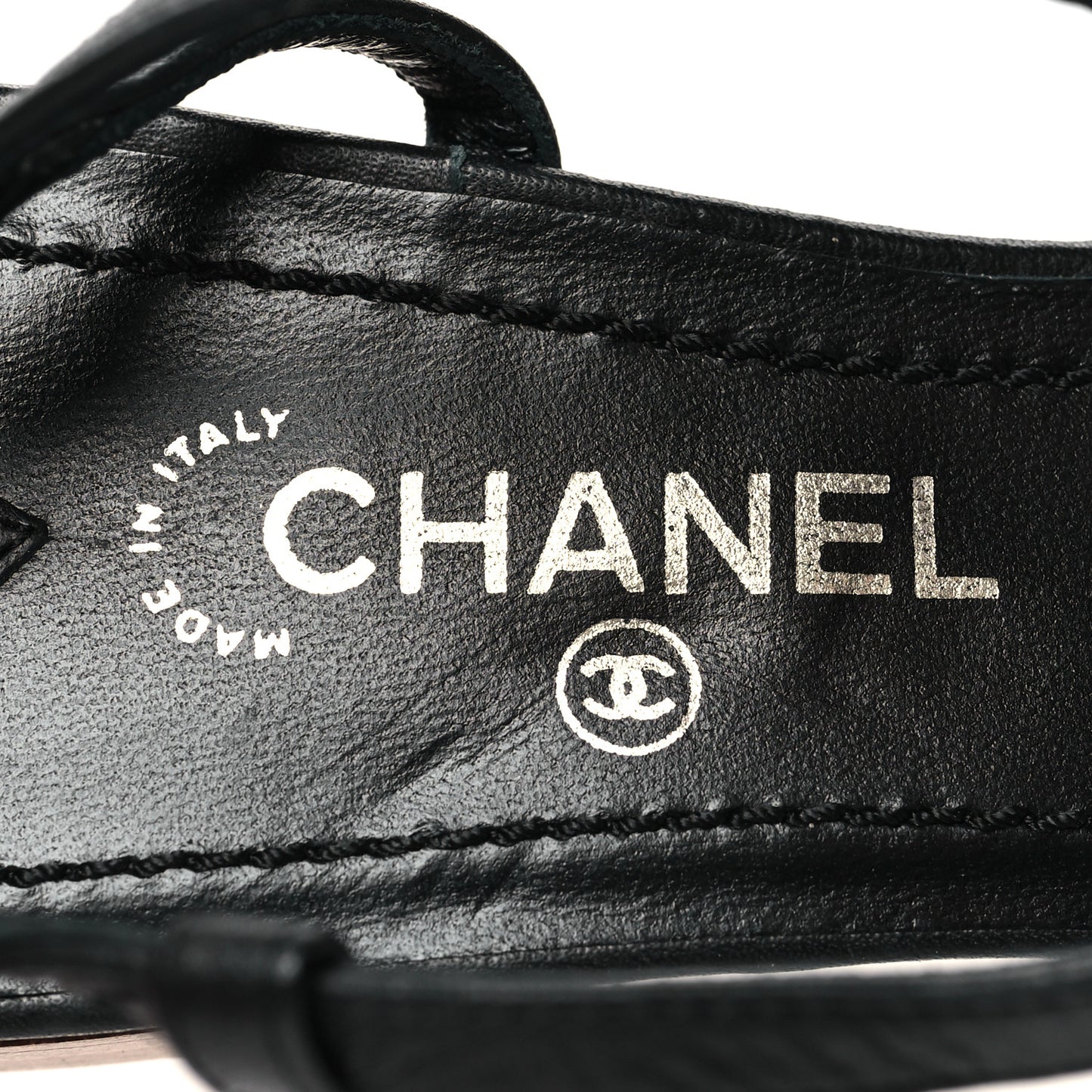 Calfskin CC Thong Sandals 36 Black