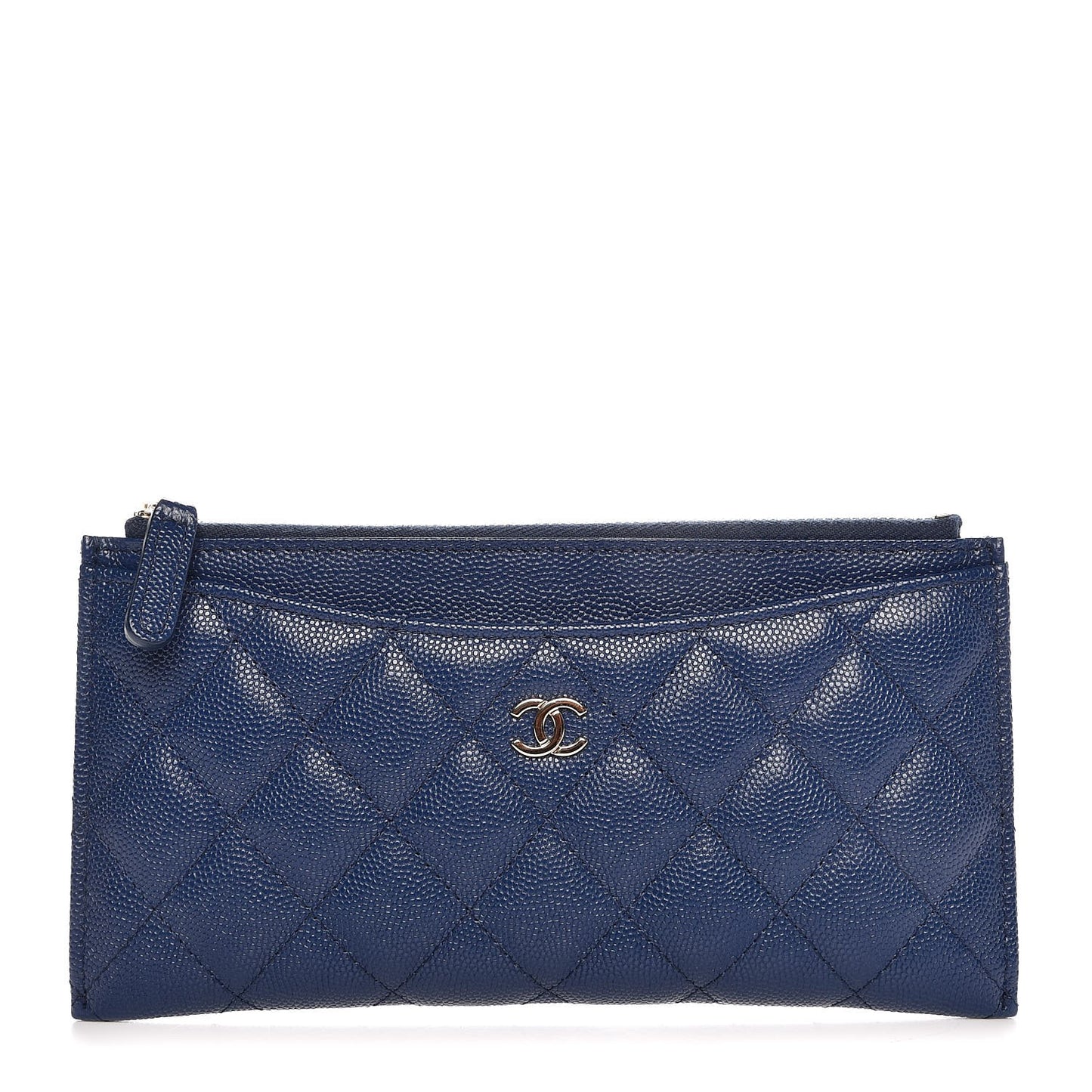 Iridescent Caviar Quilted Classic Zip Pouch Navy