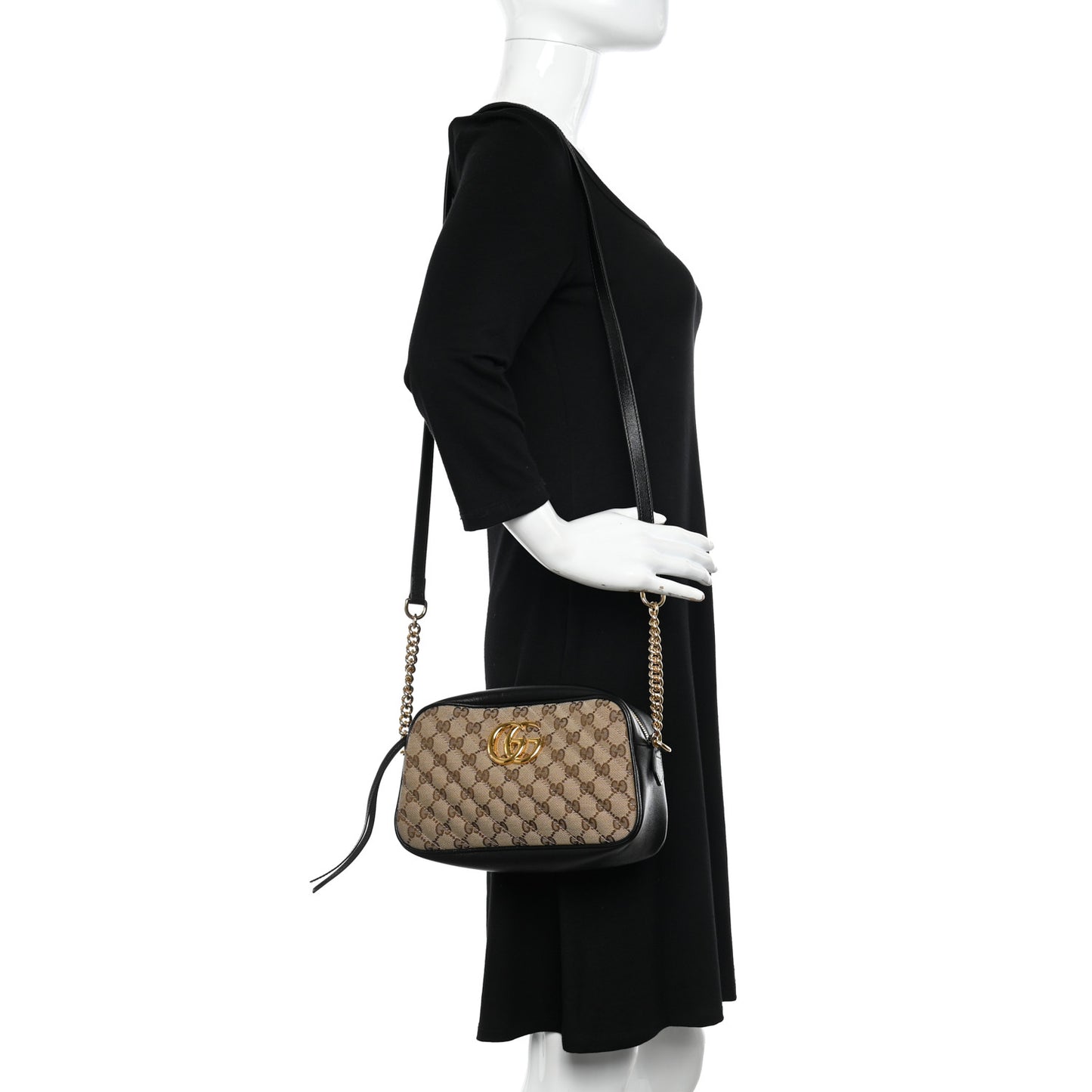 Monogram Matelasse Diagonal Small GG Marmont Chain Shoulder Bag Beige Black