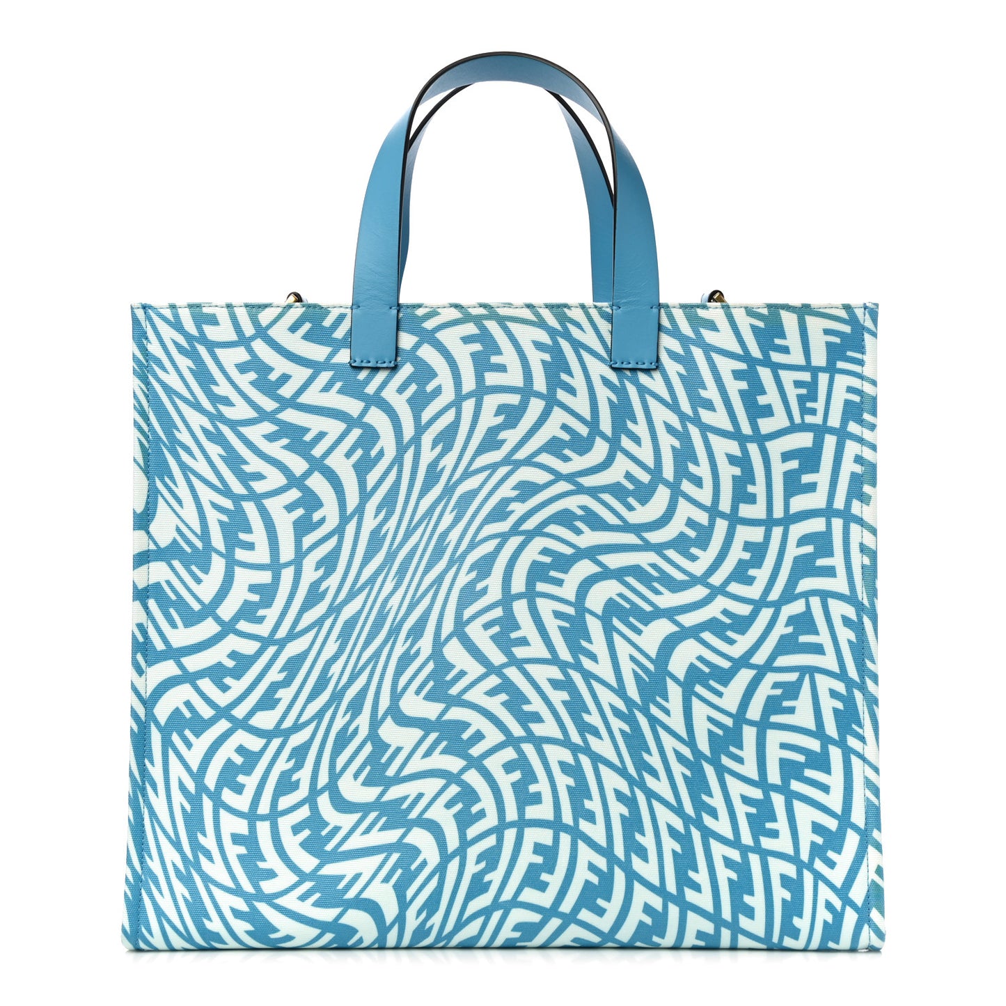 X SARAH COLEMAN Glazed Canvas Vitello King FF Vertigo Shopping Tote Bag Cyber Blue White