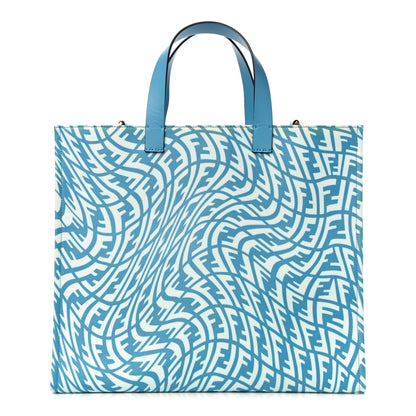 Fendi X SARAH COLEMAN Glazed Canvas Vitello King FF Vertigo Shopping Tote Bag Cyber Blue White 1 of 10