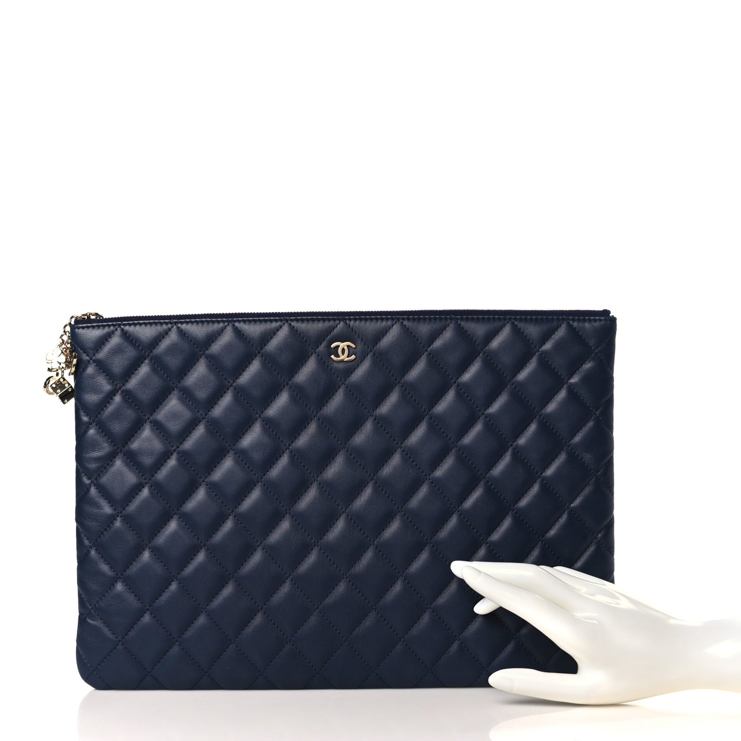 Lambskin Quilted Casino Beauty CC Cosmetic Case Navy