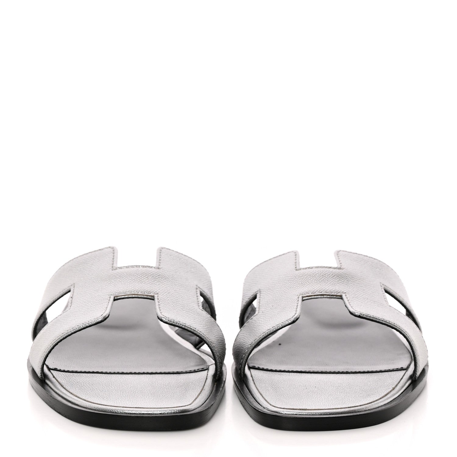 Hermes Metallic Epsom Oran Sandals 37.5 Gris Argente 2 of 11