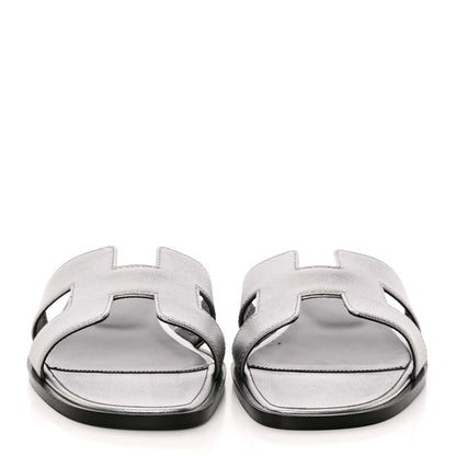Hermes Metallic Epsom Oran Sandals 37.5 Gris Argente 2 of 11