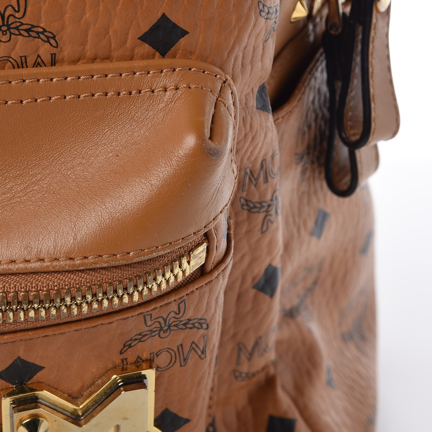 MCM Visetos Studded Small Stark M Logo Collection Backpack Cognac 12 of 15