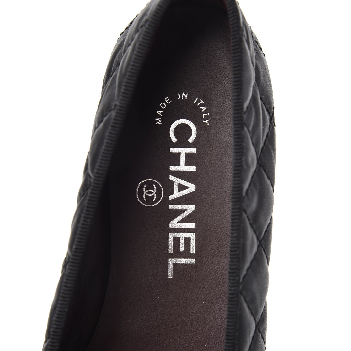 Aged Calfskin Quilted CC Cap Toe Ballerina Flats 36.5 Black