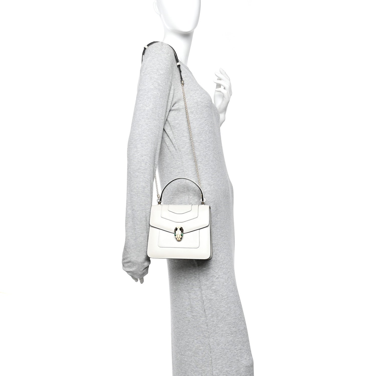 Bulgari Calfskin Serpenti Forever Top Handle White 1869497