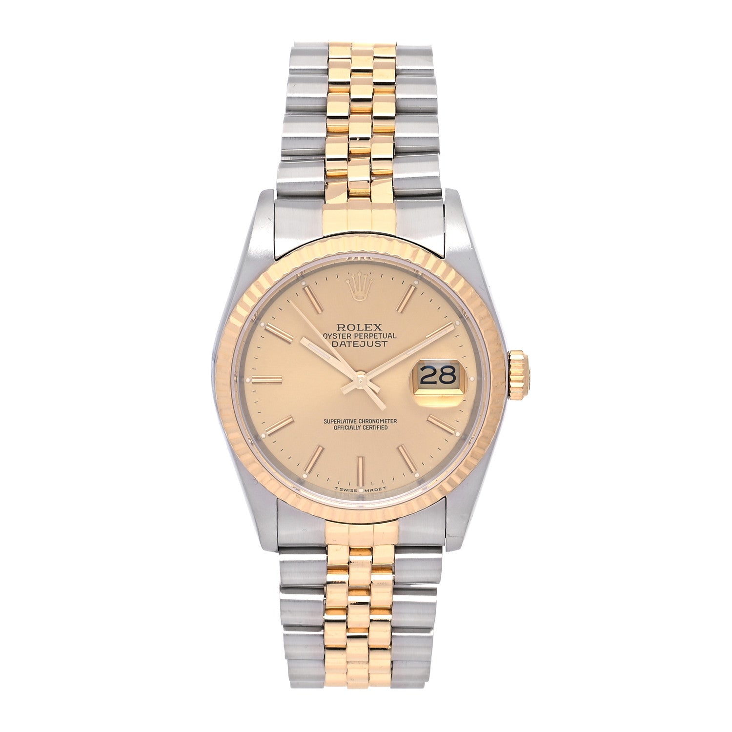 Rolex Stainless Steel 18K Yellow Gold 36mm Oyster Perpetual Datejust Watch Champagne 16233 1 of 4