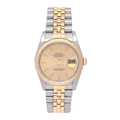 Rolex Stainless Steel 18K Yellow Gold 36mm Oyster Perpetual Datejust Watch Champagne 16233 1 of 4