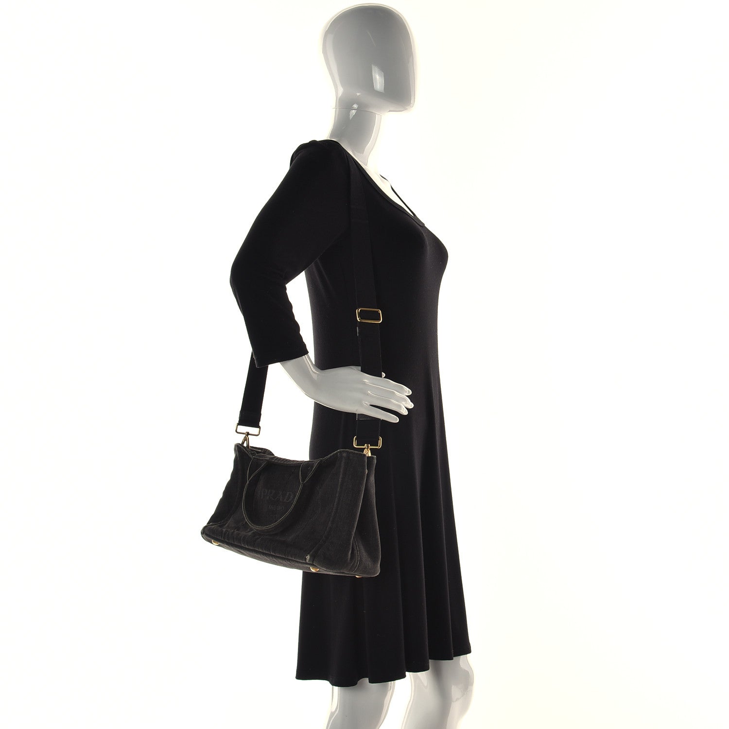 Prada Denim Small Logo Tote Black 3 of 17