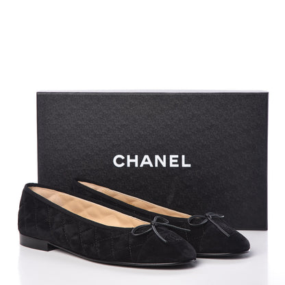 Chanel Suede Calfskin Quilted Cap Toe CC Ballerina Flats 38 Black 10 of 10