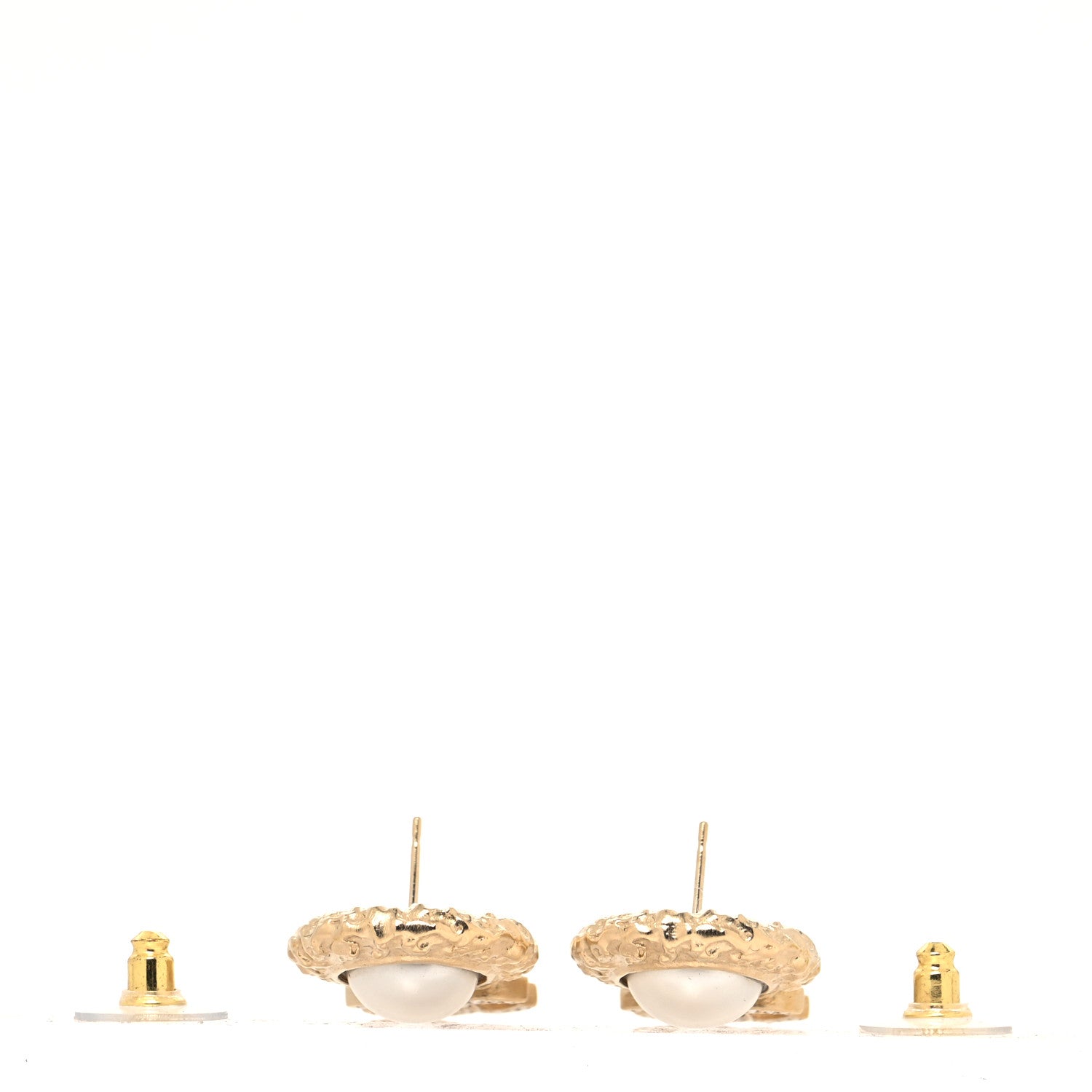 Chanel Crystal Pearl Textured CC Round Drop Earrings Gold 3 of 4