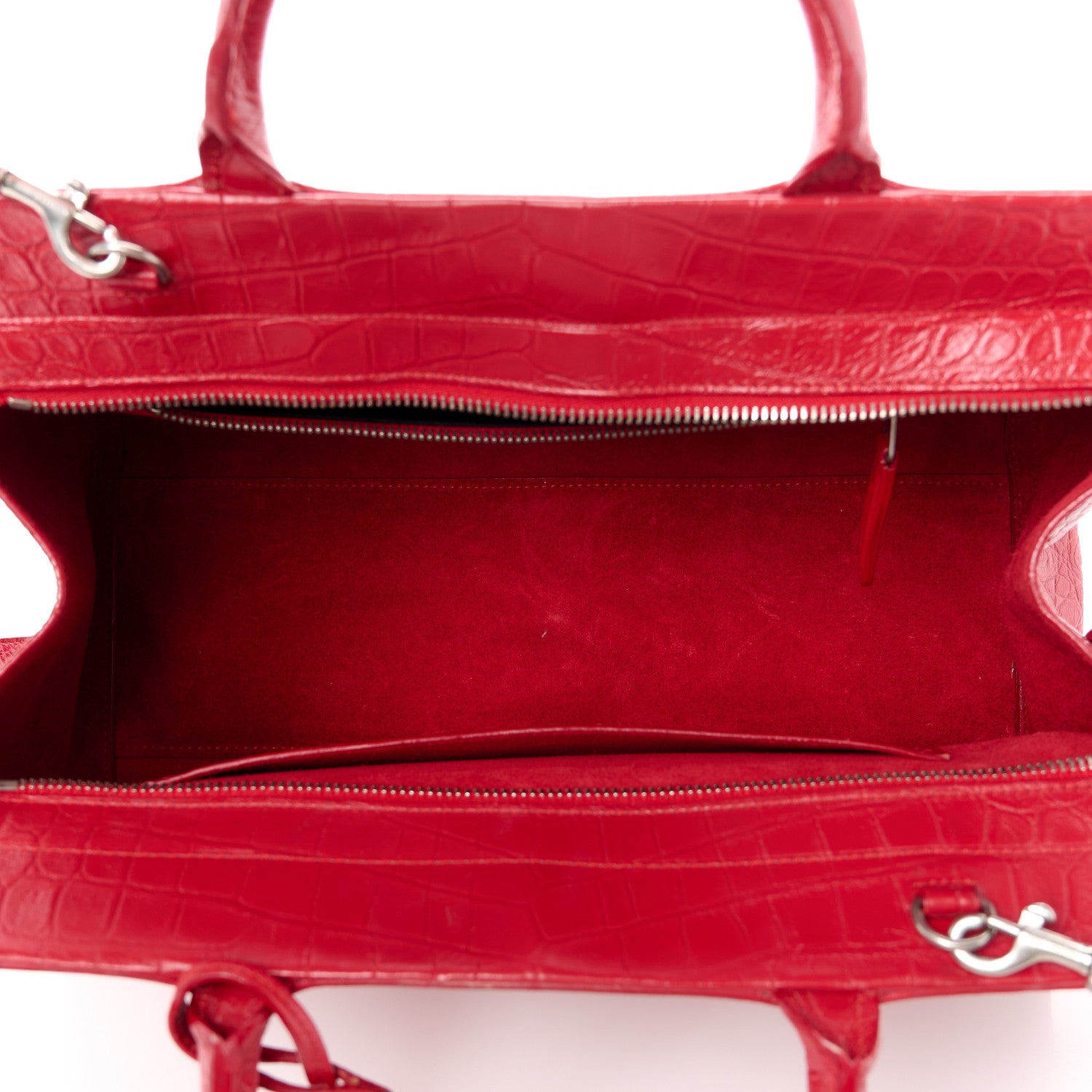 Saint Laurent Calfskin Crocodile Embossed Small Cabas Rive Gauche Red 5 of 11