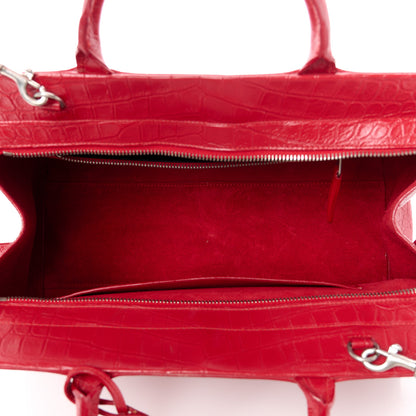 Saint Laurent Calfskin Crocodile Embossed Small Cabas Rive Gauche Red 5 of 11