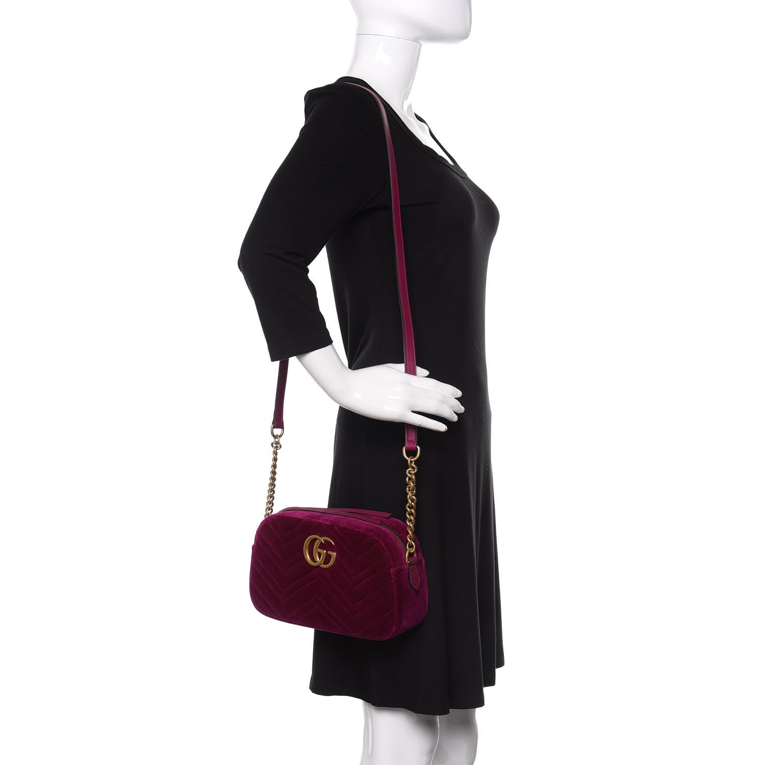 Gucci Velvet Matelasse Small GG Marmont Chain Shoulder Bag Fuchsia Violet Cyclamen 2 of 10