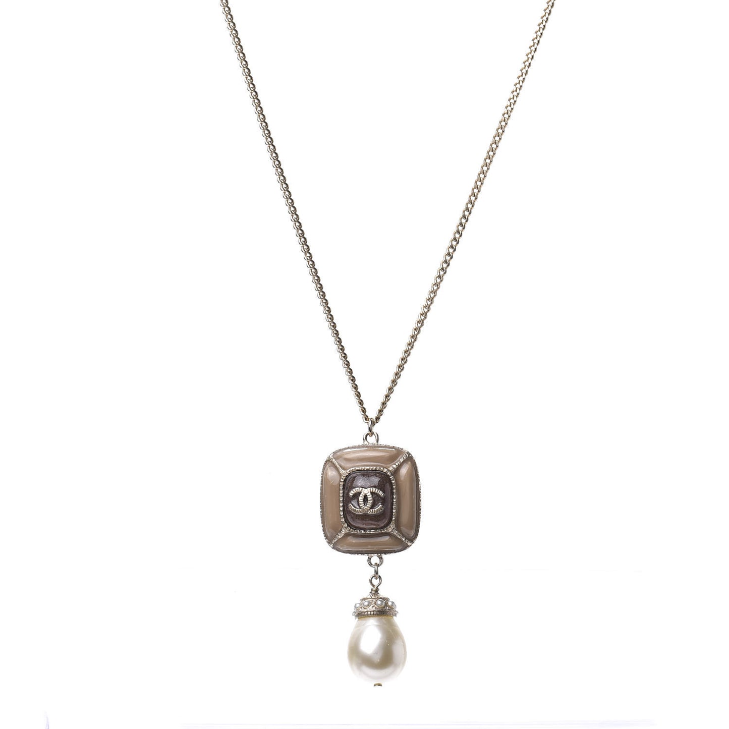 Enamel Pearl CC Pendant Necklace Light Gold