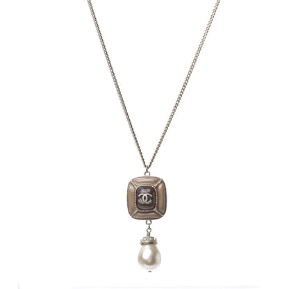 Chanel Enamel Pearl CC Pendant Necklace Light Gold 1 of 4