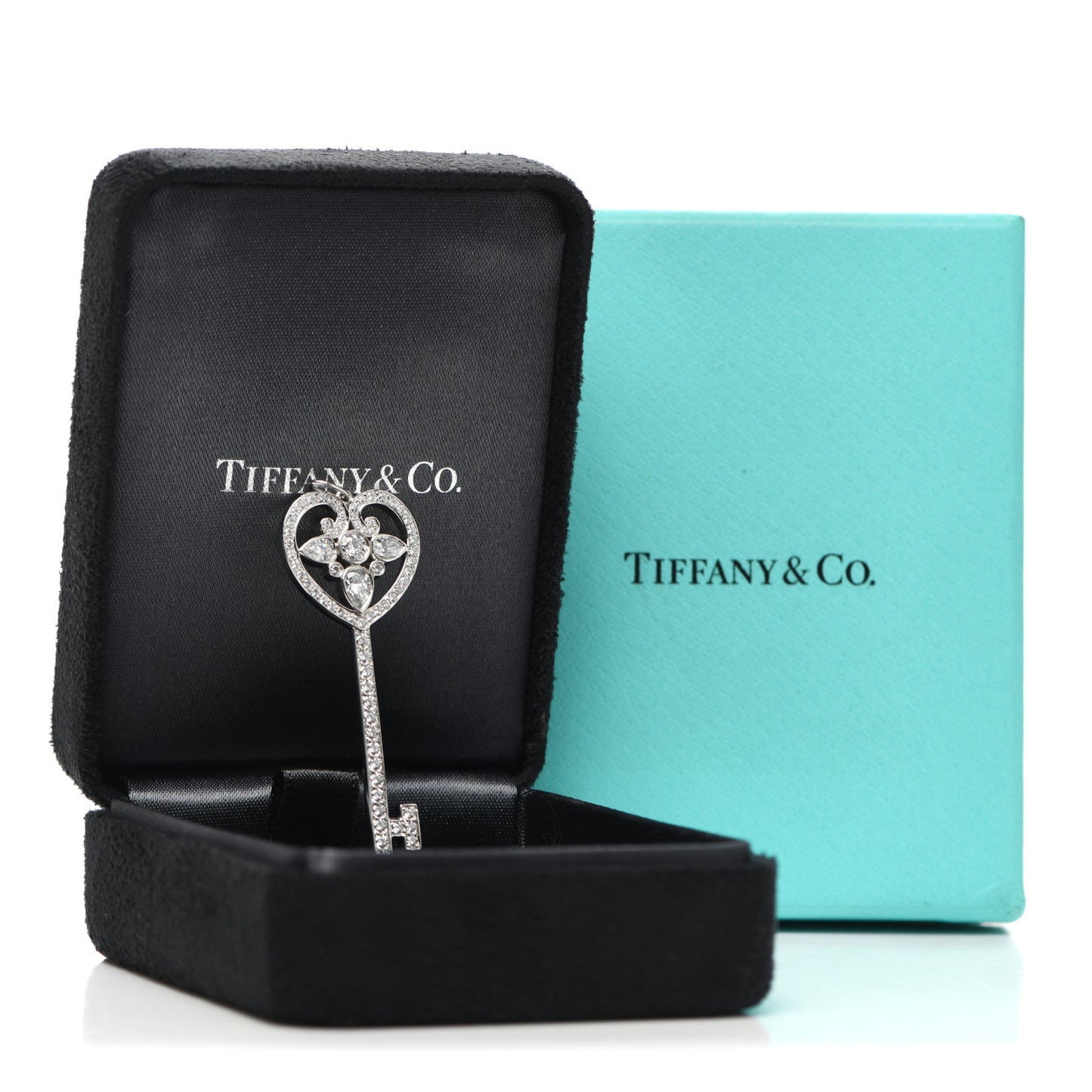 Platinum Diamond Ornate Heart Key Pendant