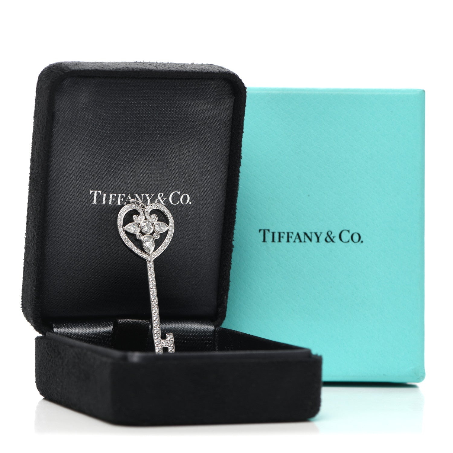 Tiffany Platinum Diamond Ornate Heart Key Pendant 4 of 4