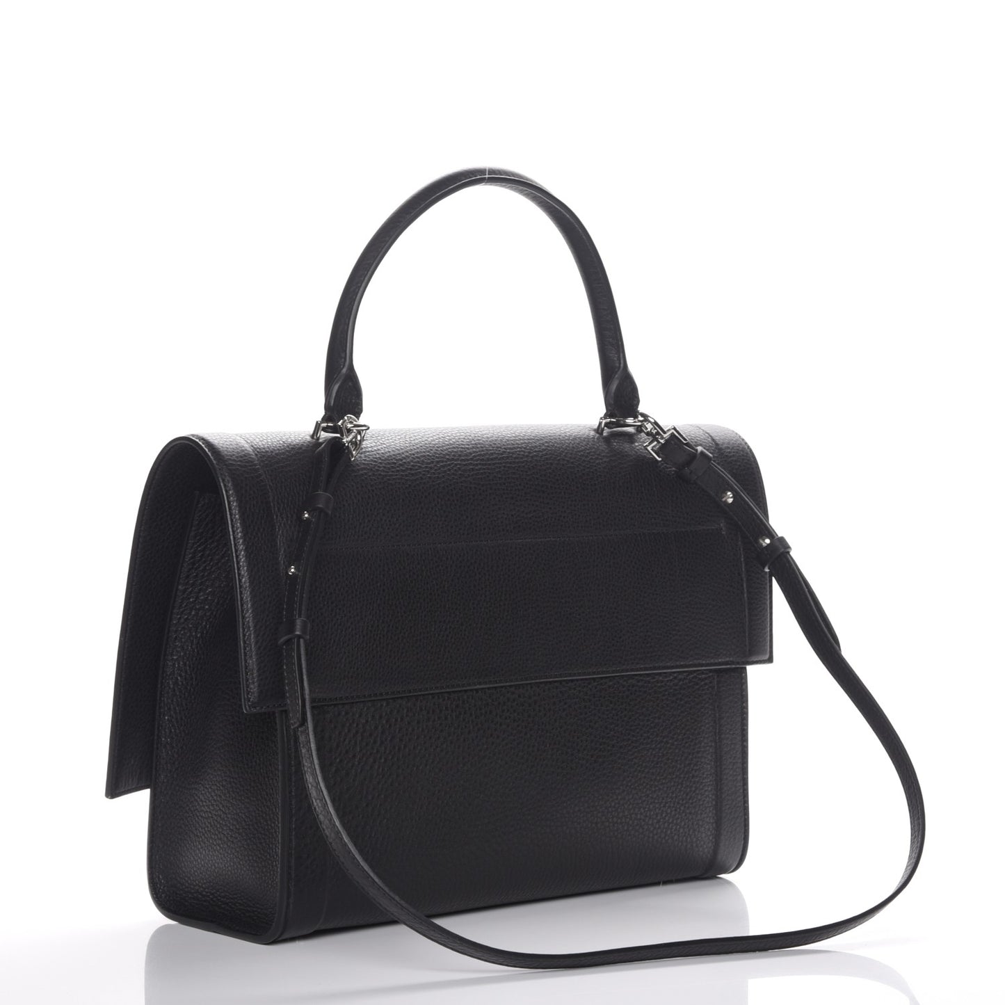 Grained Calfskin Medium Shark Lock Satchel Black