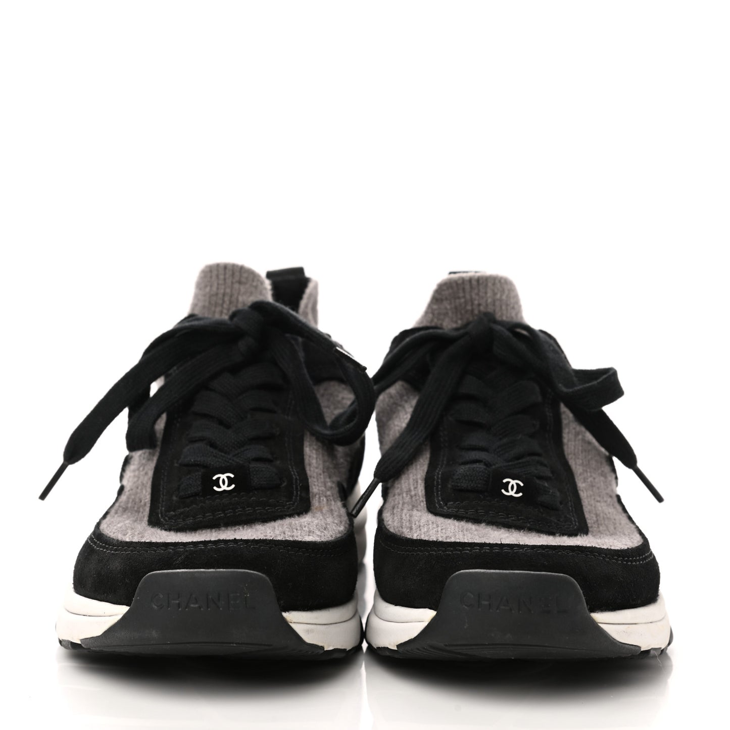 Fabric Suede Calfskin CC Sneakers 39 Grey Black