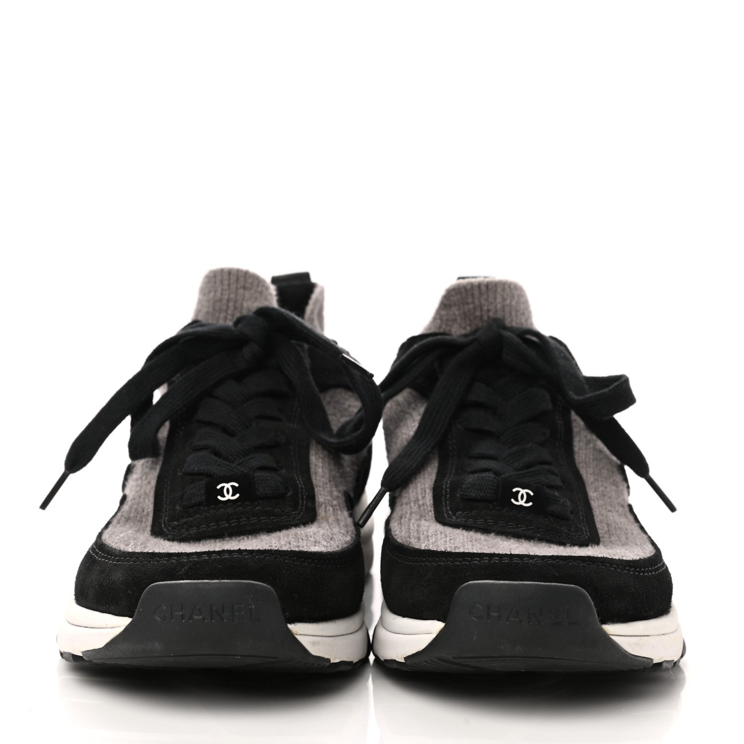 Chanel Fabric Suede Calfskin CC Sneakers 39 Grey Black 2 of 7
