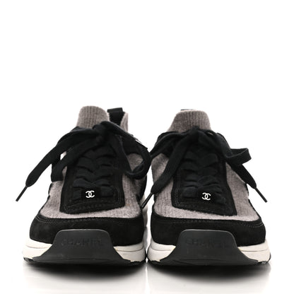 Chanel Fabric Suede Calfskin CC Sneakers 39 Grey Black 2 of 7