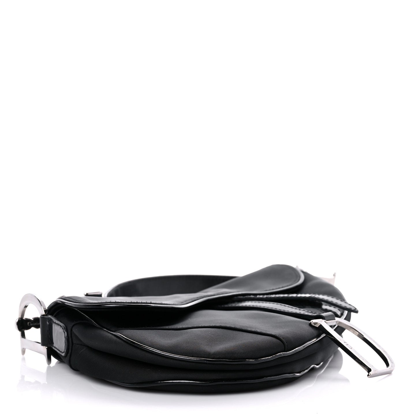 Canvas Patent Calfskin Saddle Bag Black