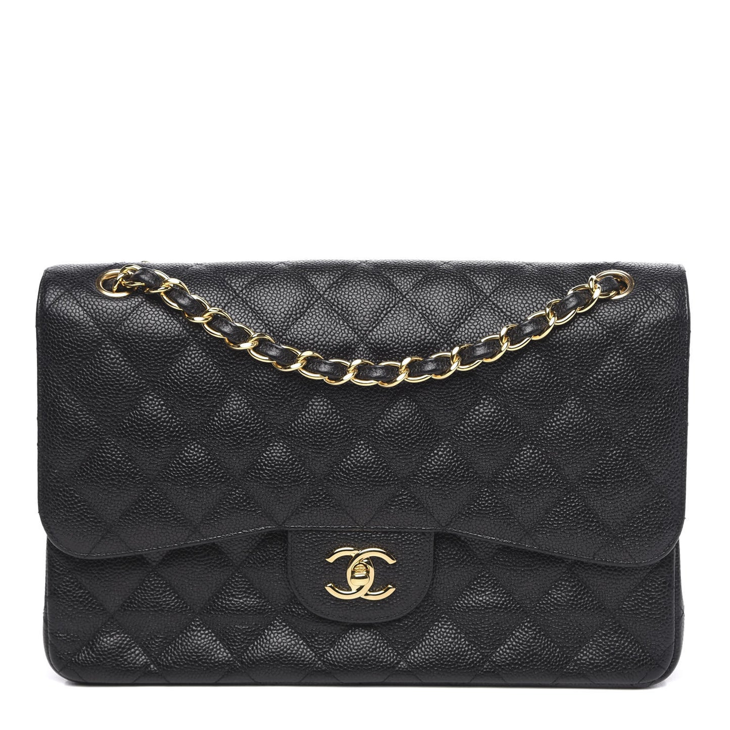 Caviar Quilted Jumbo Double Flap Black