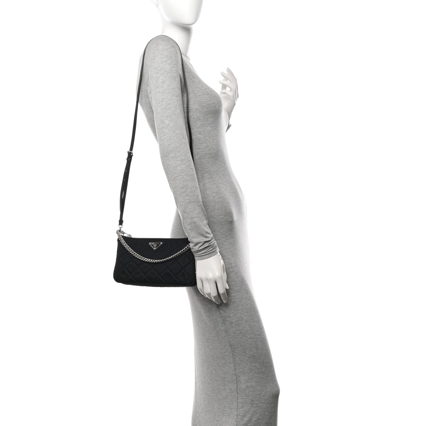 Nylon Tessuto Impuntu Quilted Crossbody Bag Black