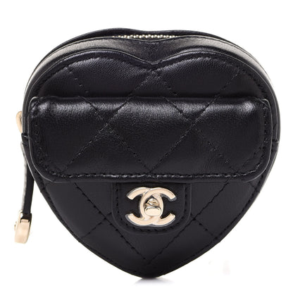 Chanel Lambskin Quilted CC In Love Heart Zipped Arm Coin Purse Black 1 of 8