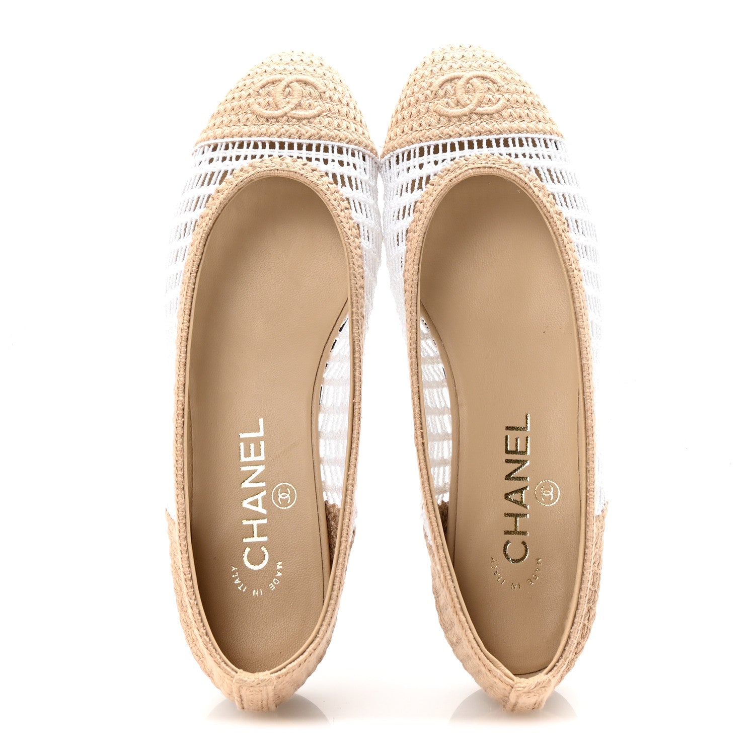 Chanel Raffia Cap Toe Ballerina Flats 37.5 White Beige 2 of 9