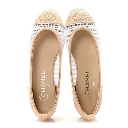 Chanel Raffia Cap Toe Ballerina Flats 37.5 White Beige 2 of 9