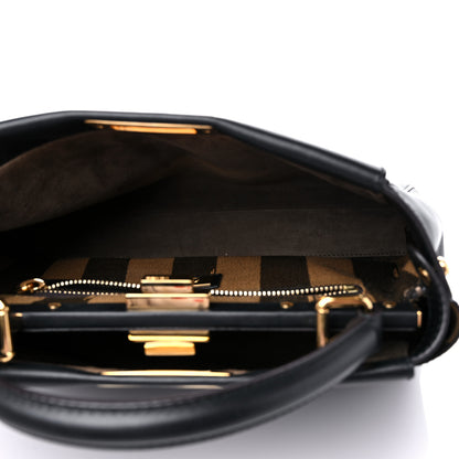 Fendi Vitello Morgan Fabric Jacquard Pequin Medium Peekaboo Iconic Satchel Black Tobacco 5 of 15