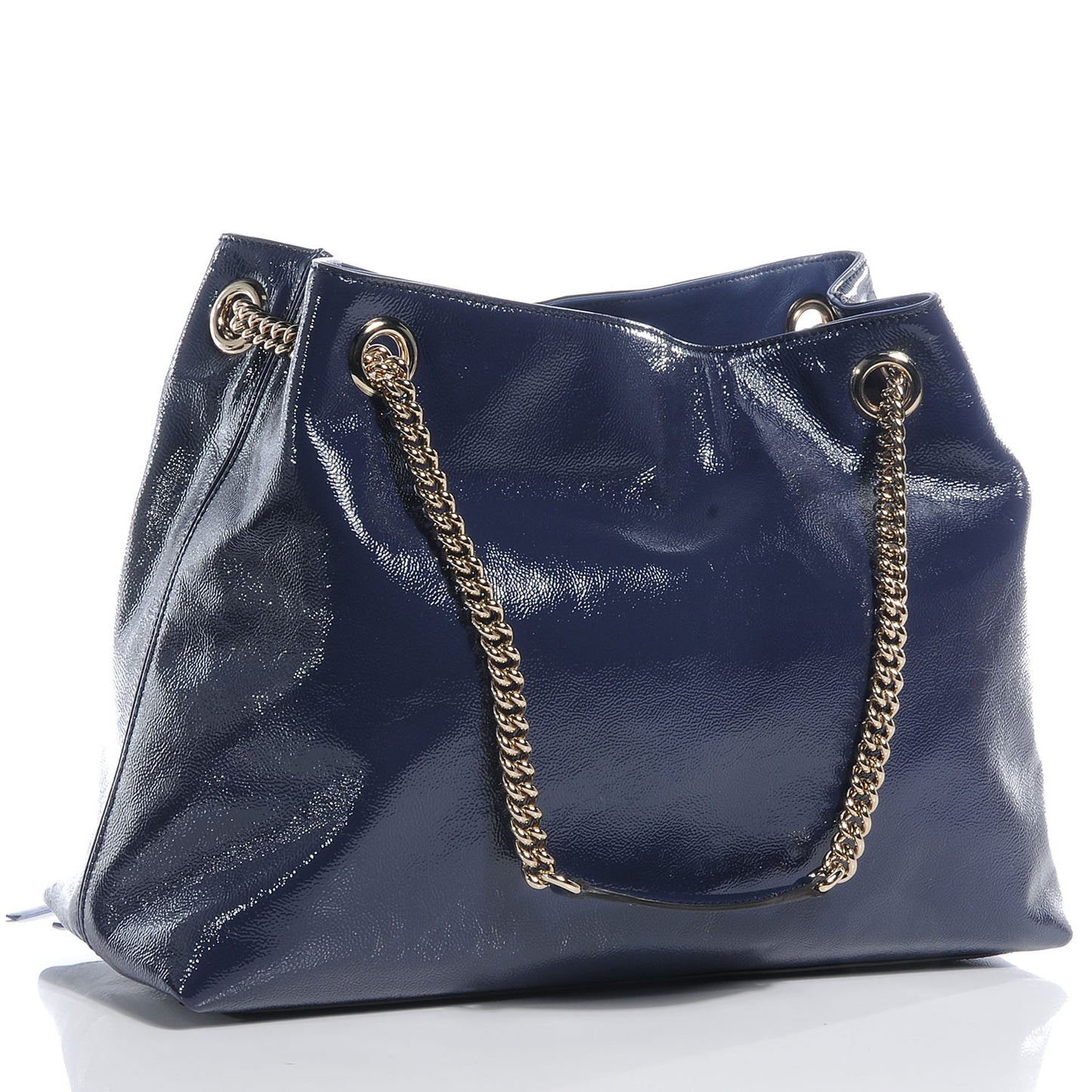 Patent Medium Soho Chain Shoulder Bag Uniform Blue