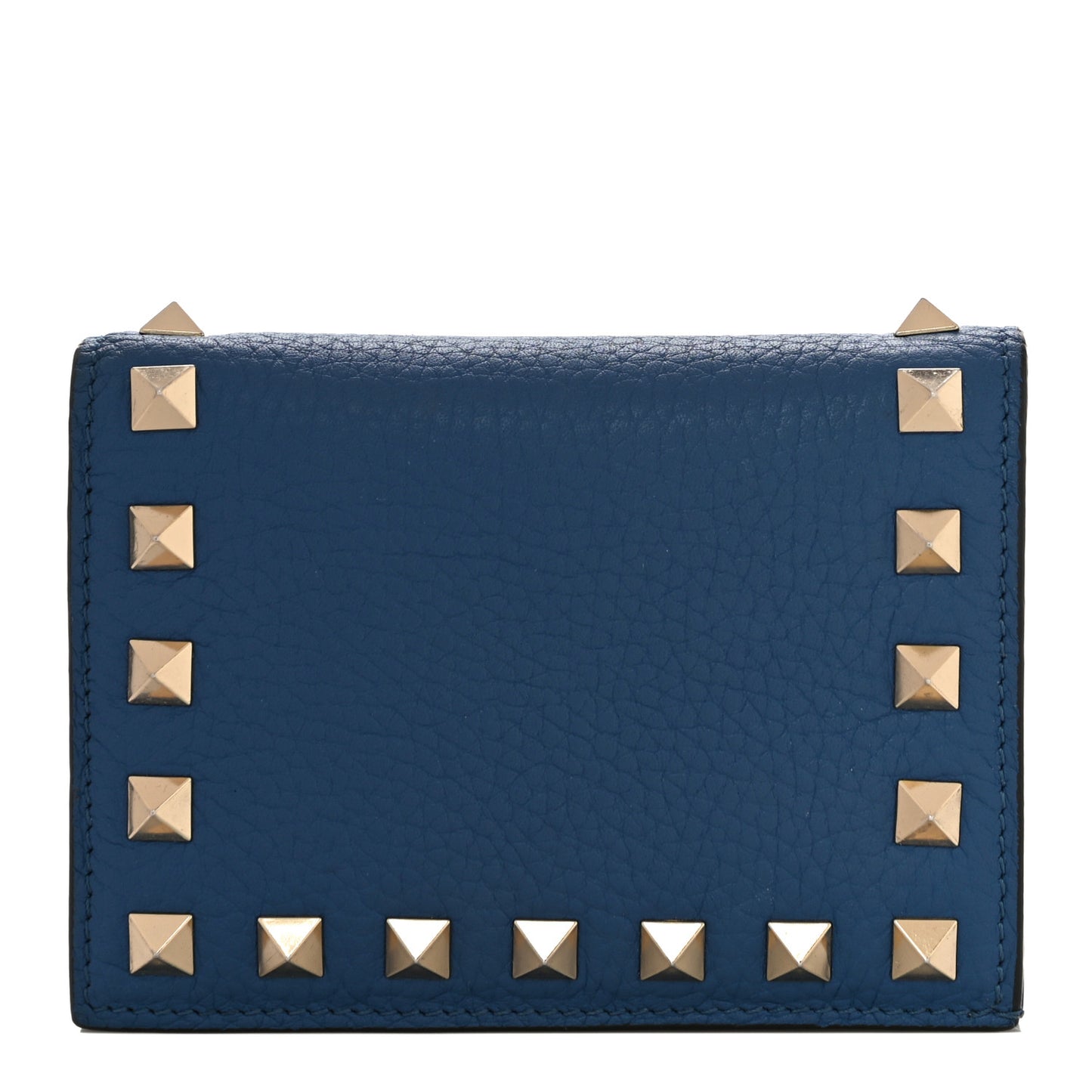 Pebbled Calfskin Rockstud French Flap Wallet Baltique