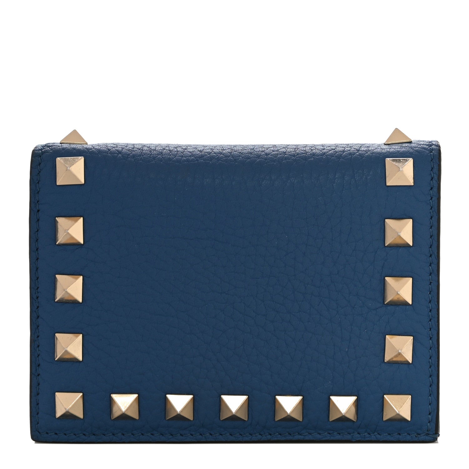 Valentino Garavani Pebbled Calfskin Rockstud French Flap Wallet Baltique 1 of 12